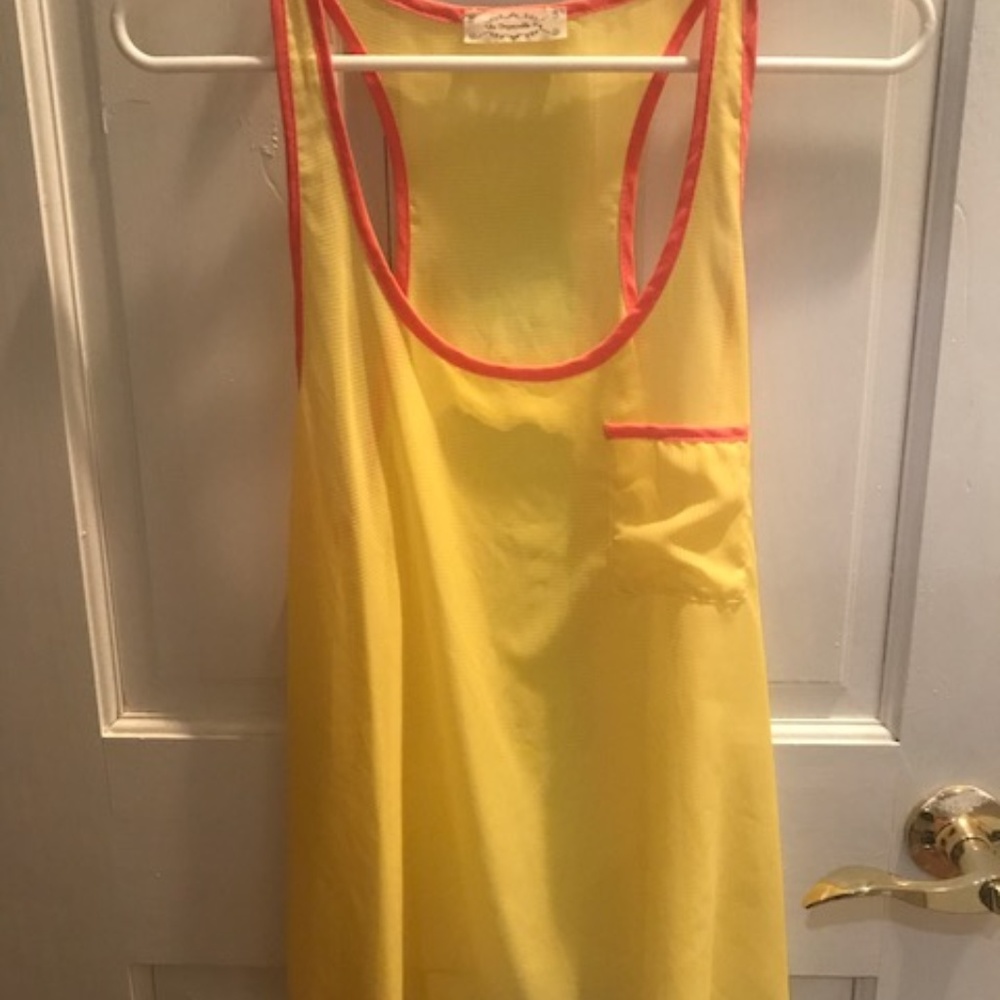 Bright Yellow Loose Sheer Tank Top Size Medium